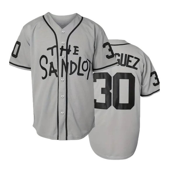 Sandlot Baseball Jersey Benny The Jet Rodriguez #30 Gray Stitched Men's - Picture 1 of 6